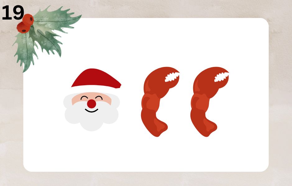 A Father Christmas Face. Two red lobster claws.