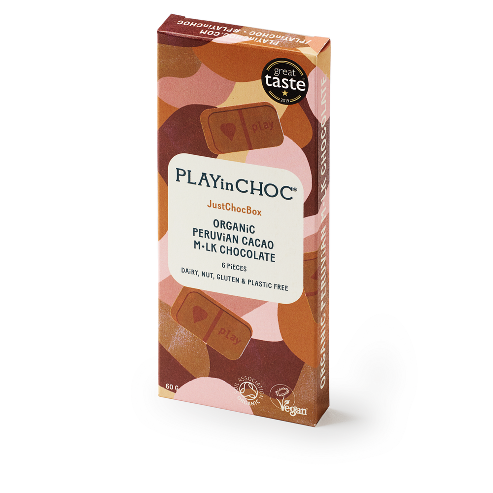 A bar of chocolate with a brown a pink design packaging